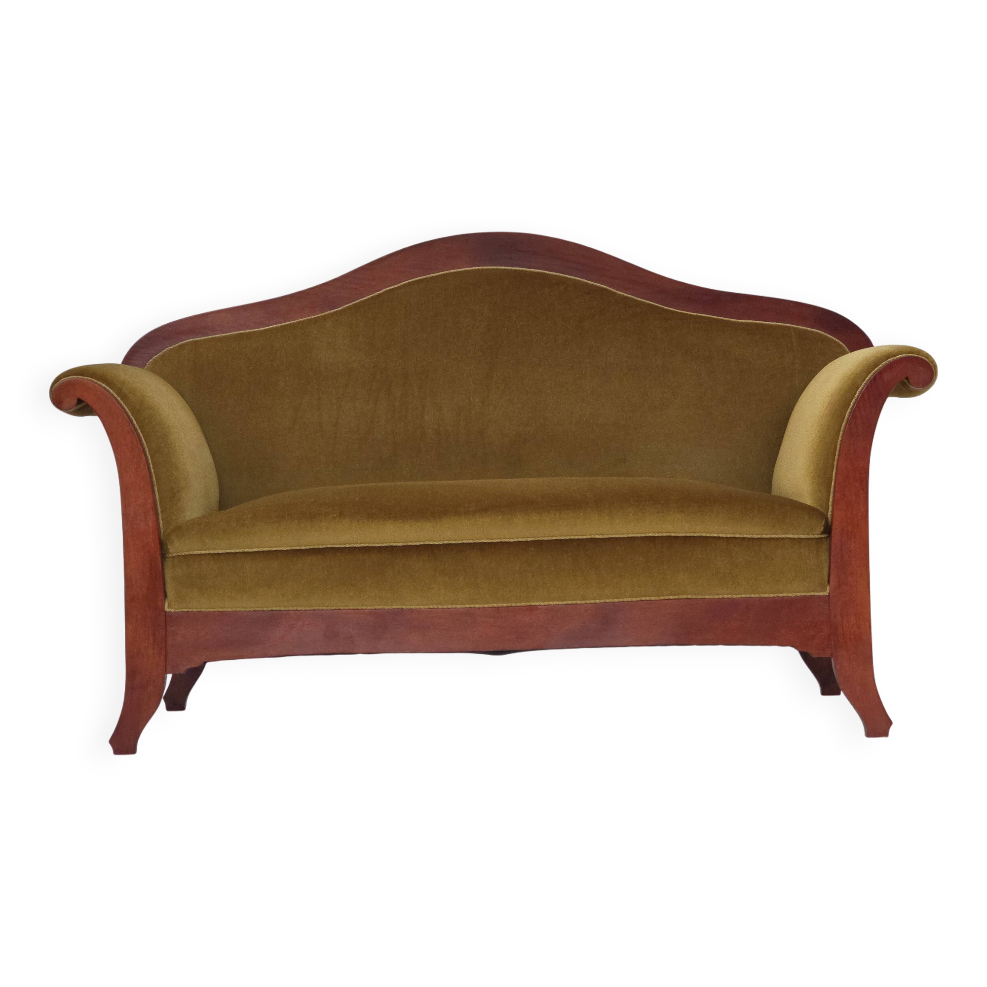 1950s, Danish 2-seater sofa in Biedermeier style, furniture velour.