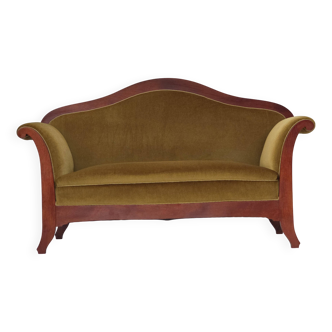 Canapé 2 places danois des années 1950 de style Biedermeier, velours d'ameublement.