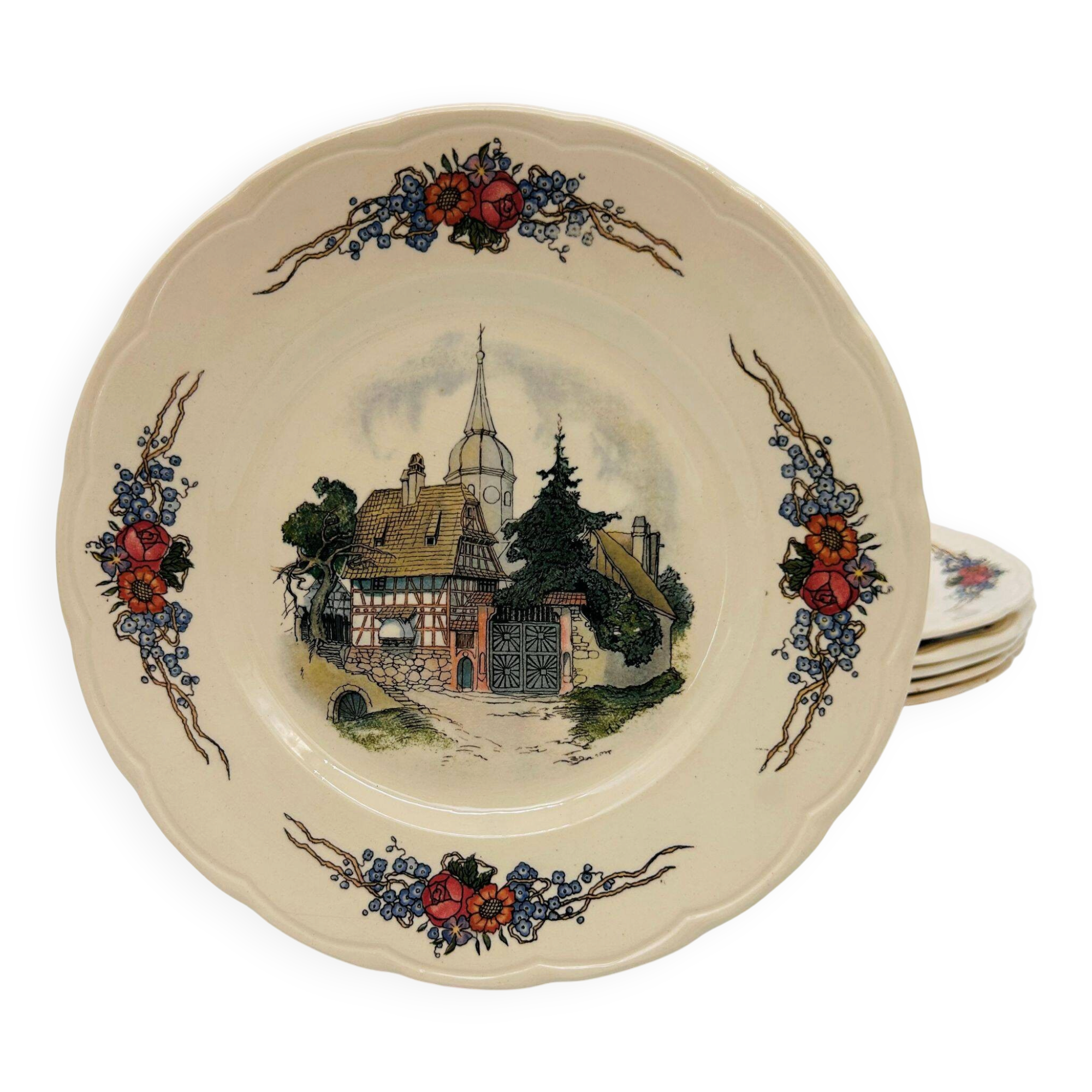 6 dessert plates "Obernai" from the Sarreguemines pottery.