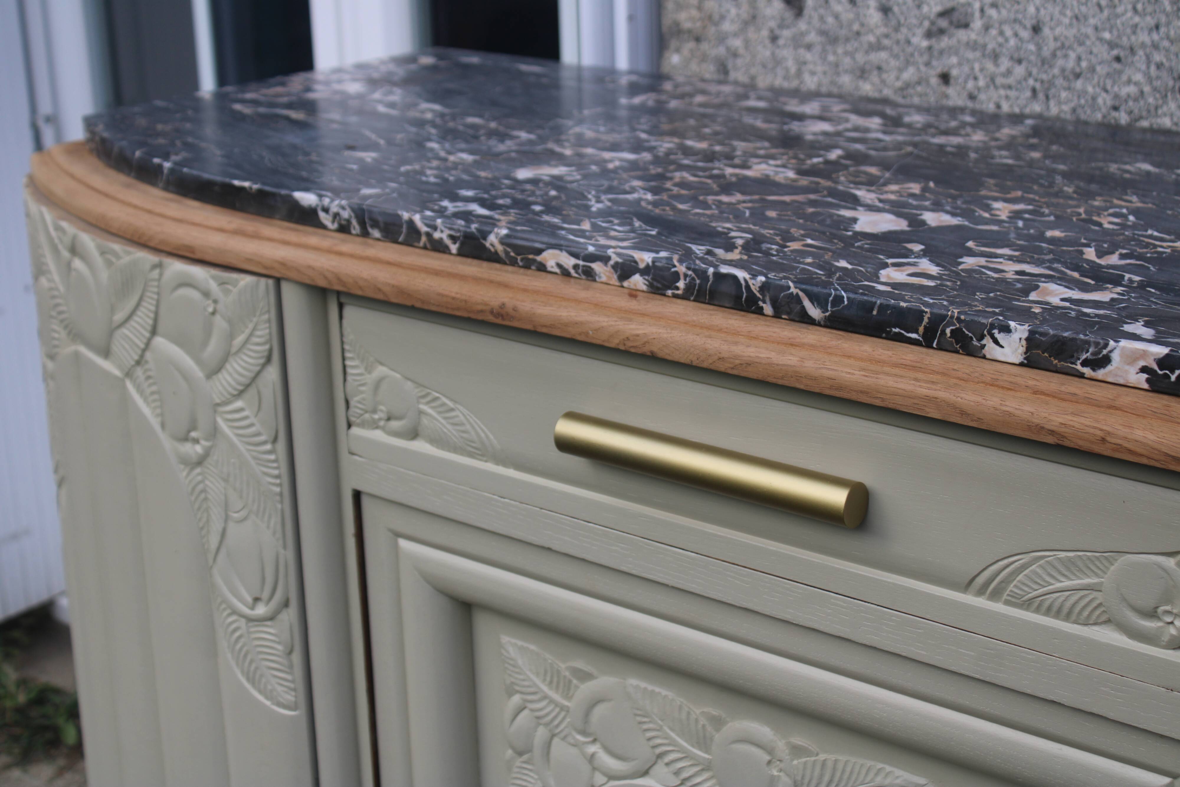 Art Deco sideboard in renovated solid oak – marble top