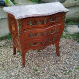 Louis xv style marble top marquetry chest of drawers