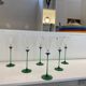 A Set of 6 Hand-blown Emerald Green Cobalt Blue Stem Champagne Flutes Art