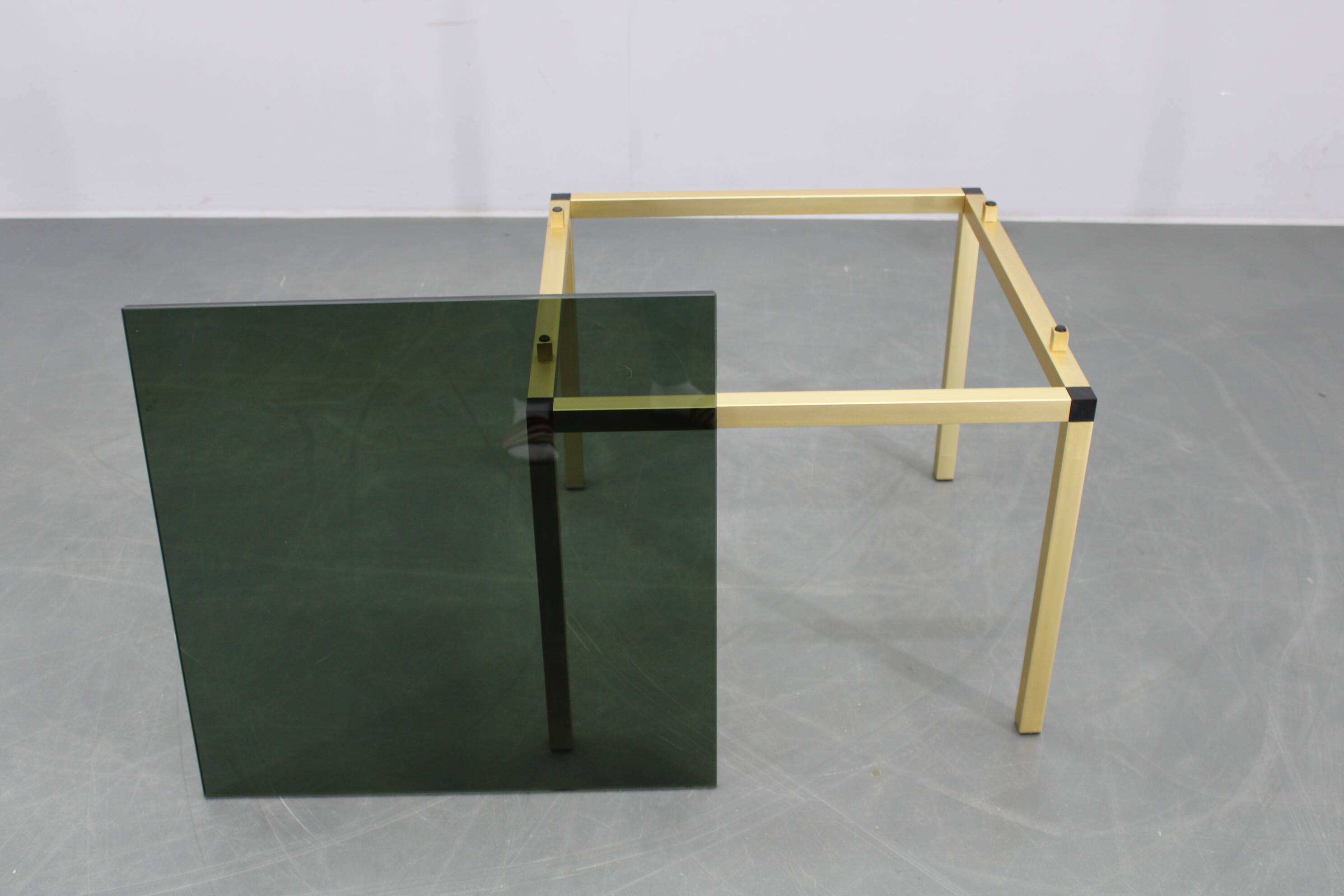 1970s Italian brass finish coffee table with smoked glass top