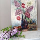 Tableau vintage bouquet de fleurs lilas