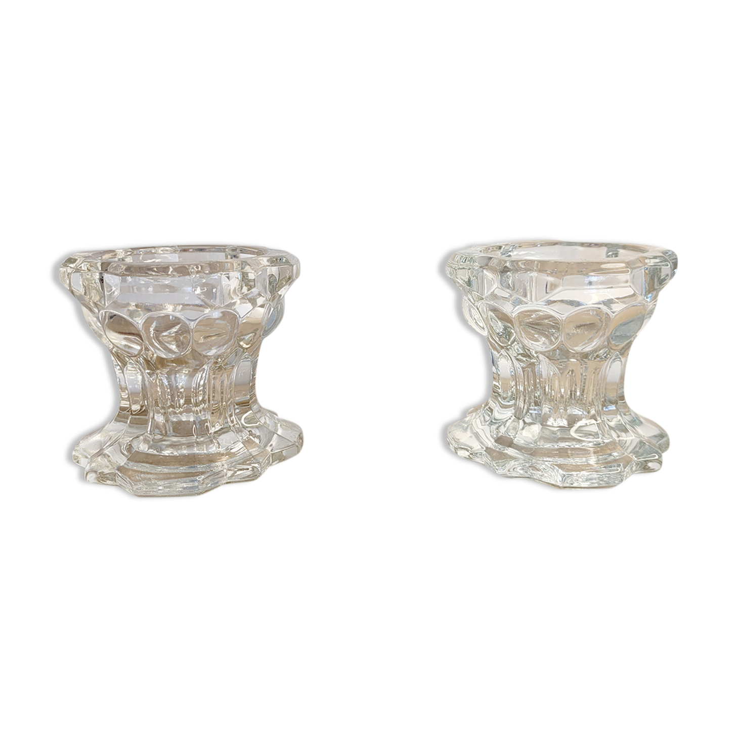 Pair of glass candle holders