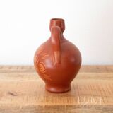 Vintage Terracotta Clay Jug Vase With Floral Pattern, Spanish Pottery
