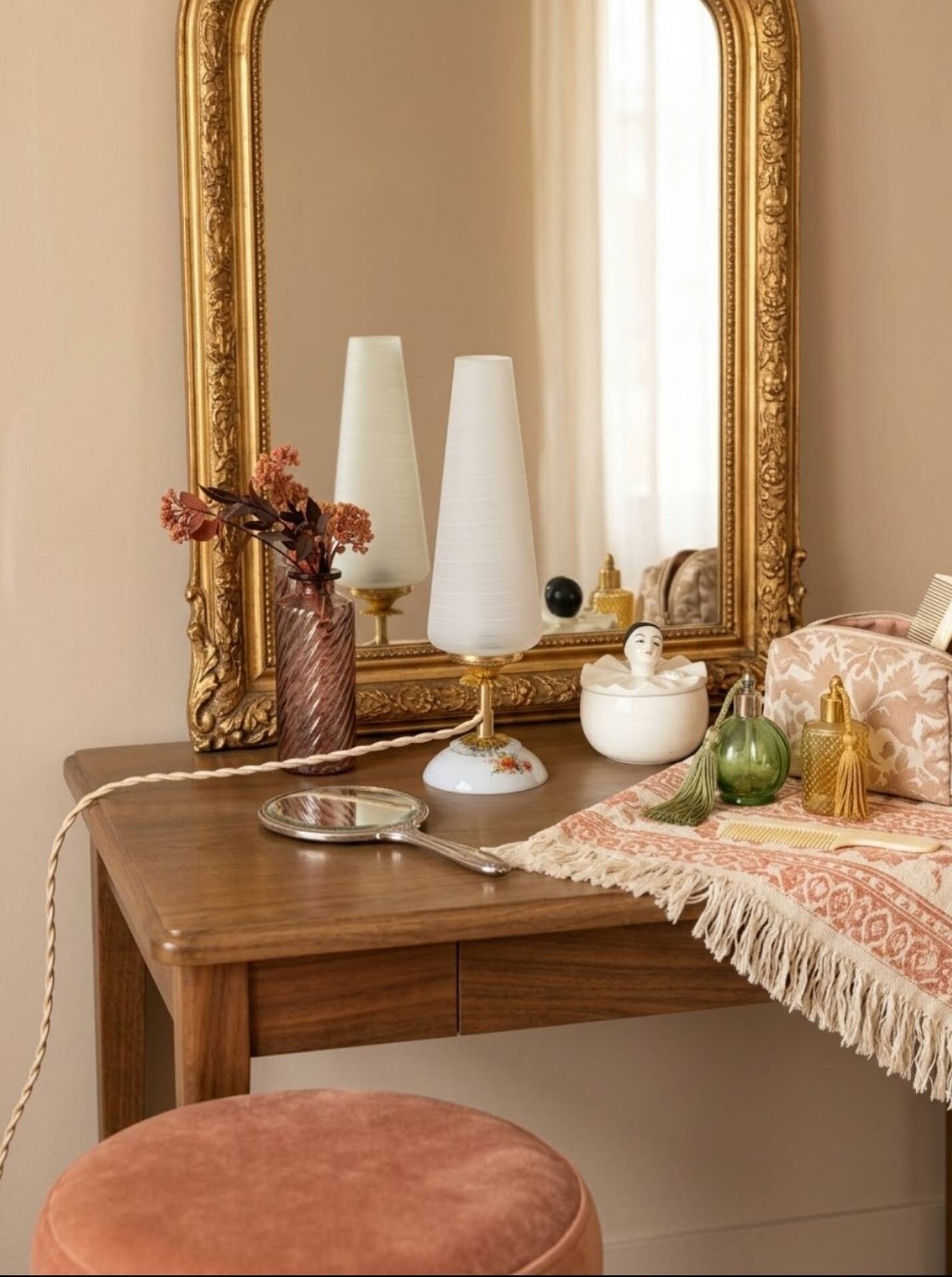 upcycled table lamp | white glass, vintage charm
