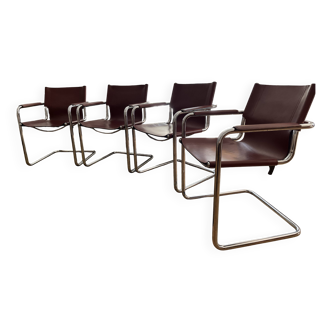 Suite 4 fauteuils cuir signés "Matteo Grassi" - Années 60