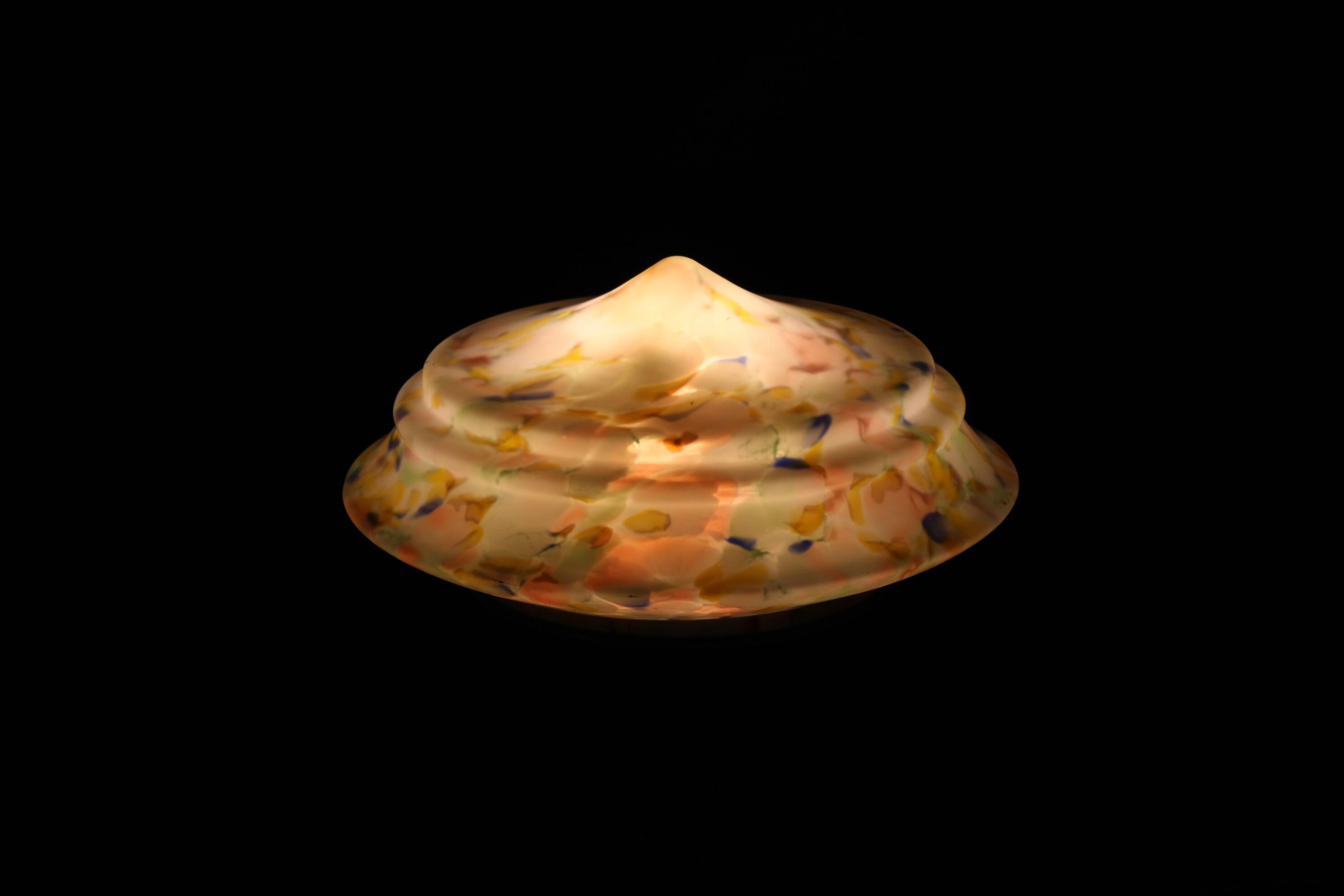 1940s restored brass table lamp with wooden base and glass shade