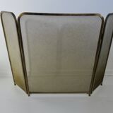Fire screen, fireplace spark guard, minimalist, solid brass, 1970