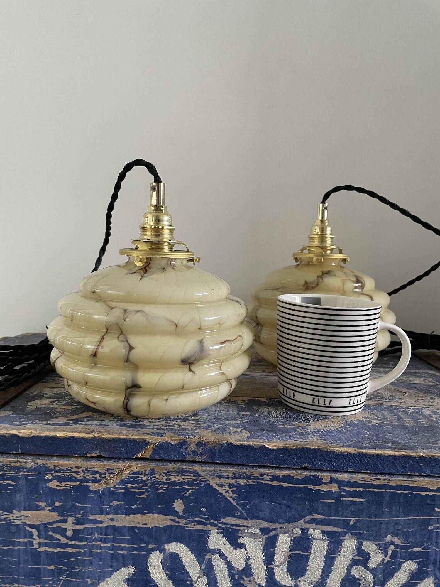Set of two art deco portable ballrooms in electrified marbled opaline to nine