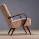 Restored bentwood armchairs by Jaroslav Šmídek, pair, Czechoslovakia, new beige patterned upholstery, 61 × 82 × 81 cm