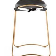 Pair of contemporary kitchen bar stools, in metal and black leather.