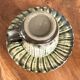 Onta-yaki ware - green and white ceramic teacup with saucer - japanese traditional handmade pottery