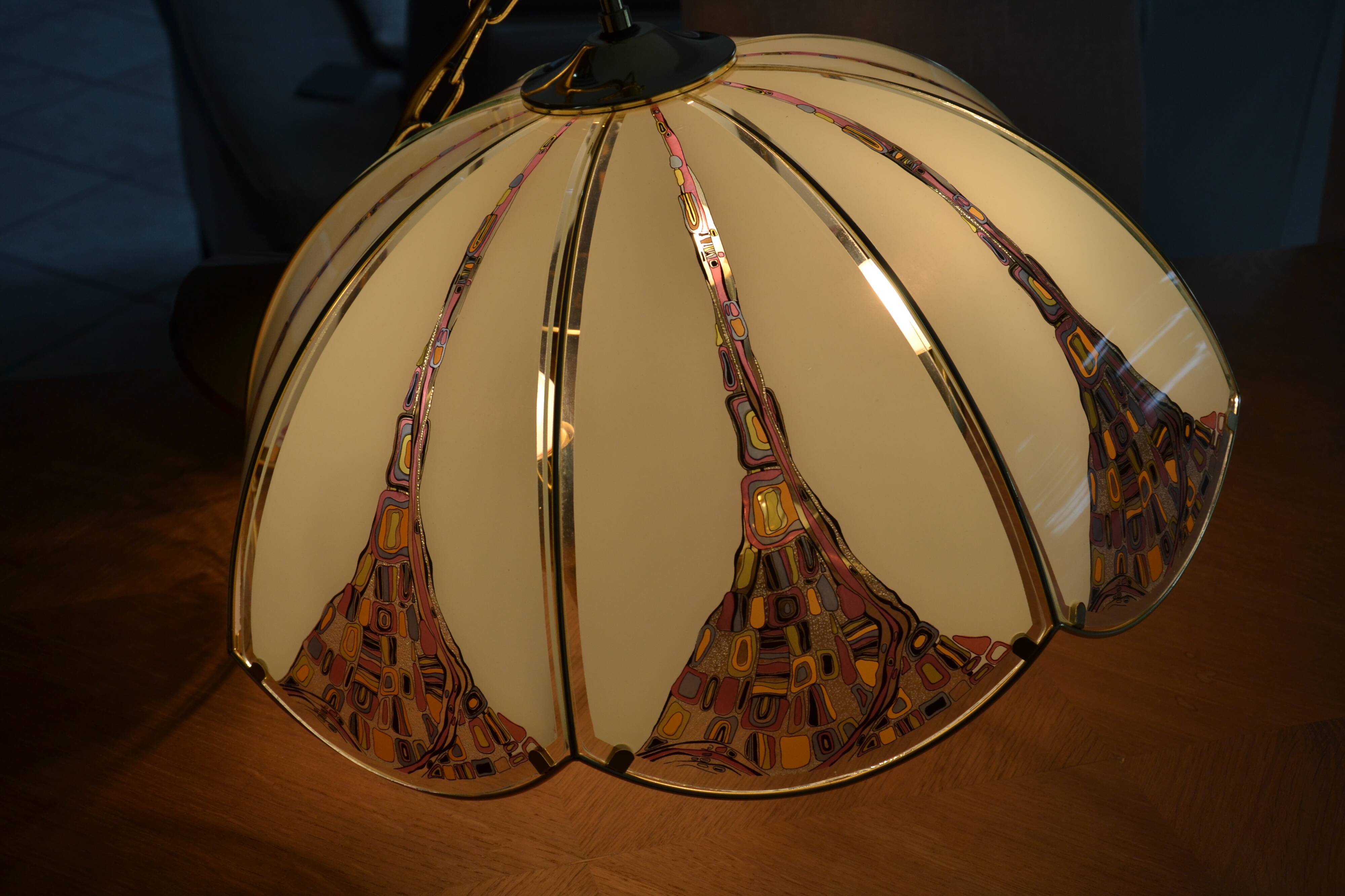 Suspension/lustre verre et laiton des années 80