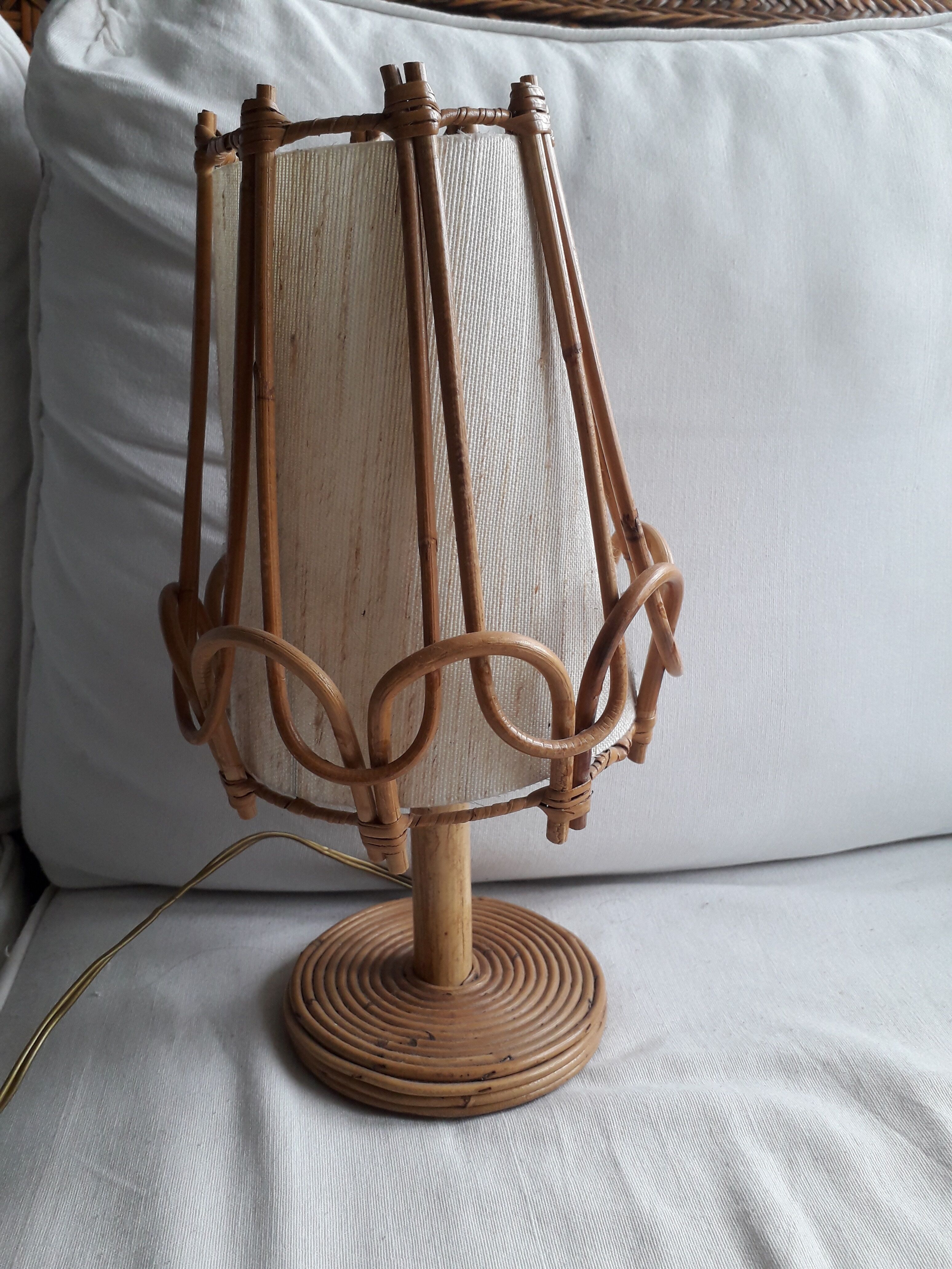 Vintage rattan lamp by Louis Sognot
