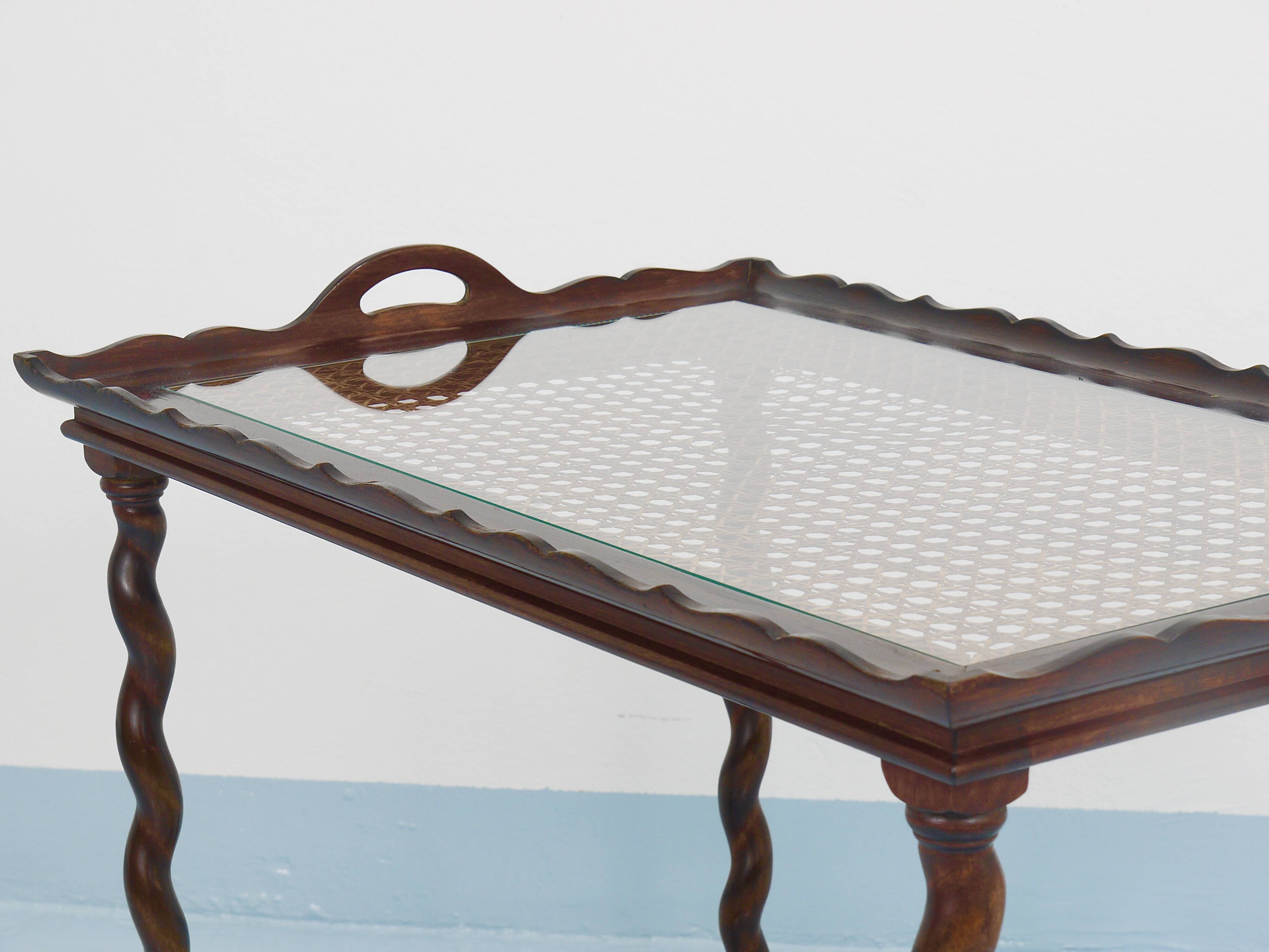 Antique Neo-Baroque Italian Barley Twist Bar Cart Serving Trolley, 1920s