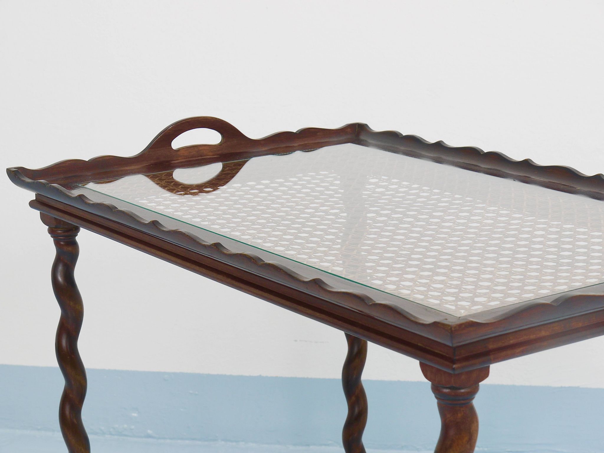 Antique Neo-Baroque Italian Barley Twist Bar Cart Serving Trolley, 1920s