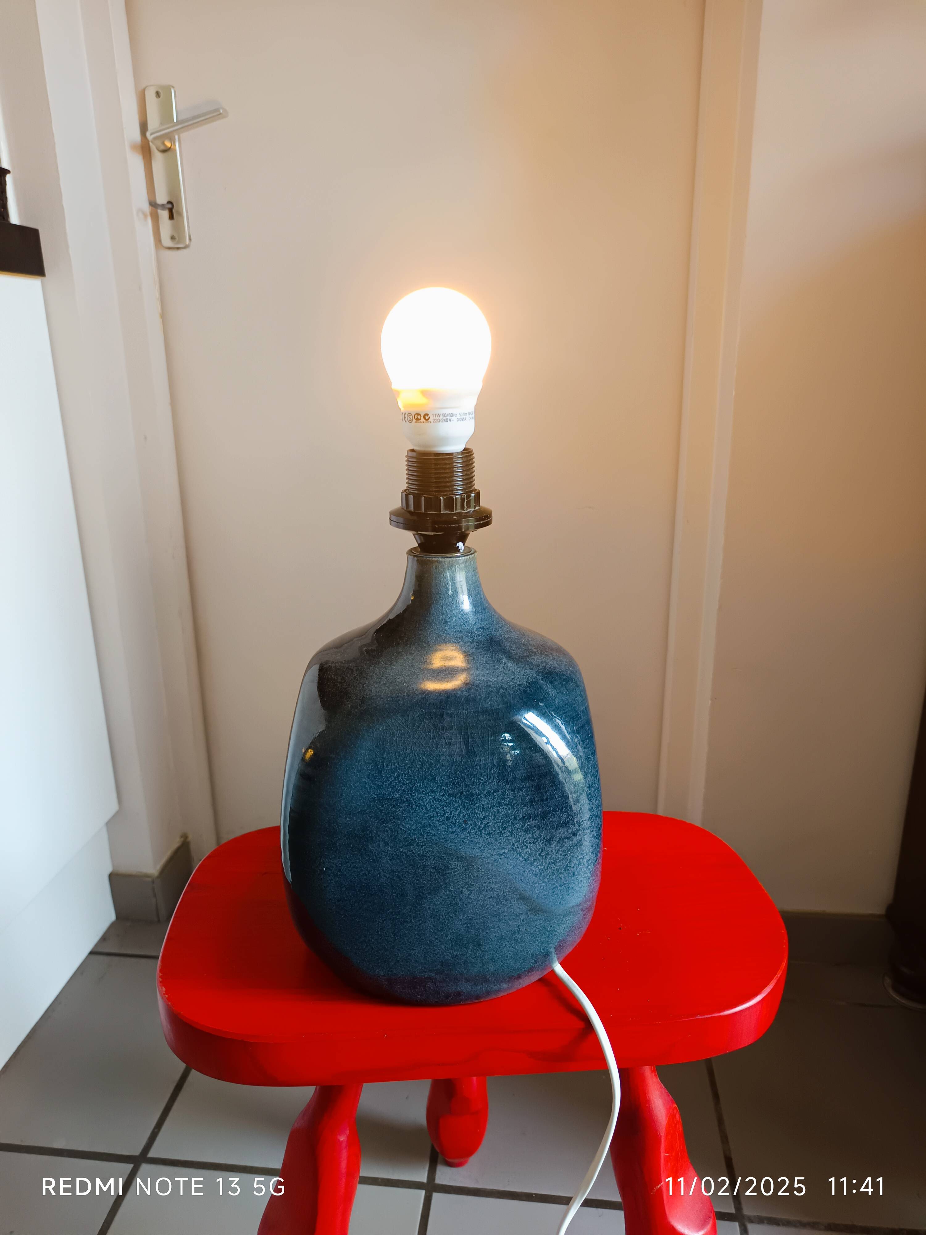 handmade lamp base glazed stoneware 70s blue