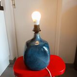 pied de lampe artisanal grés vernissé année 70 bleu