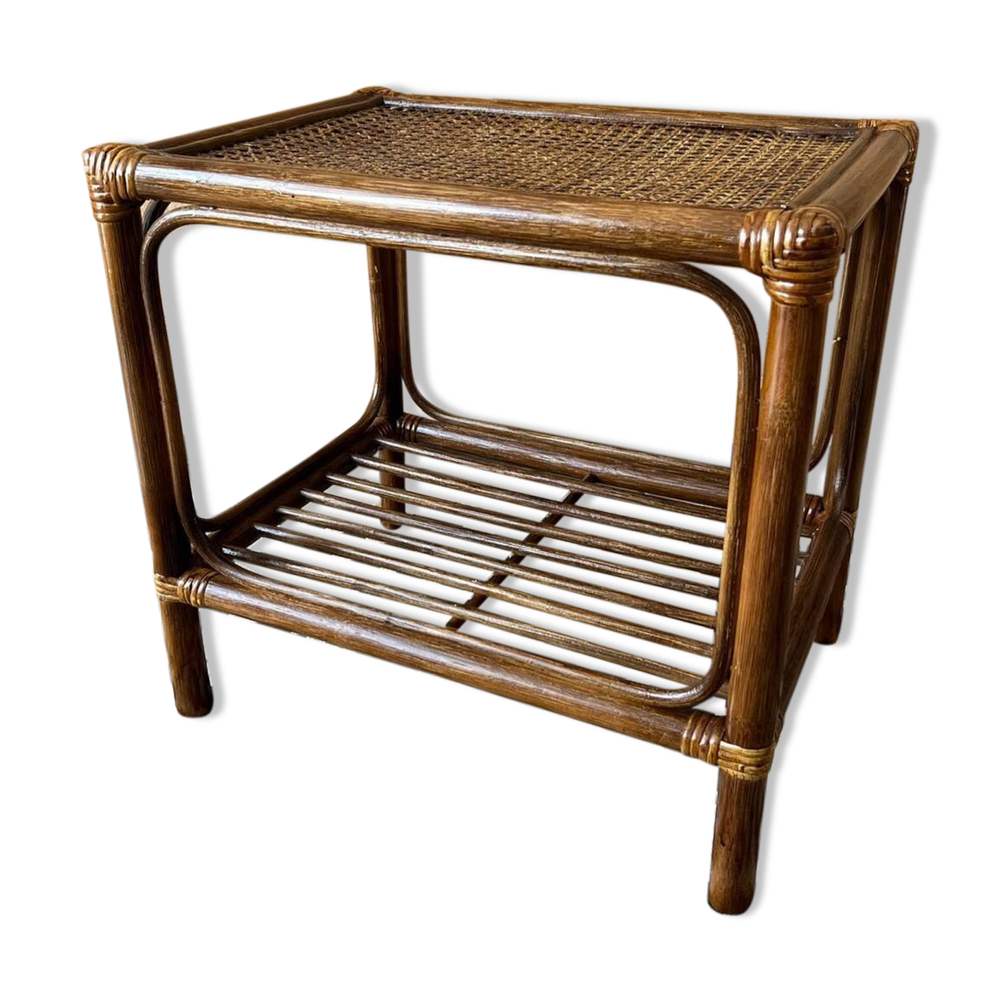 Small vintage table - rattan & canework
