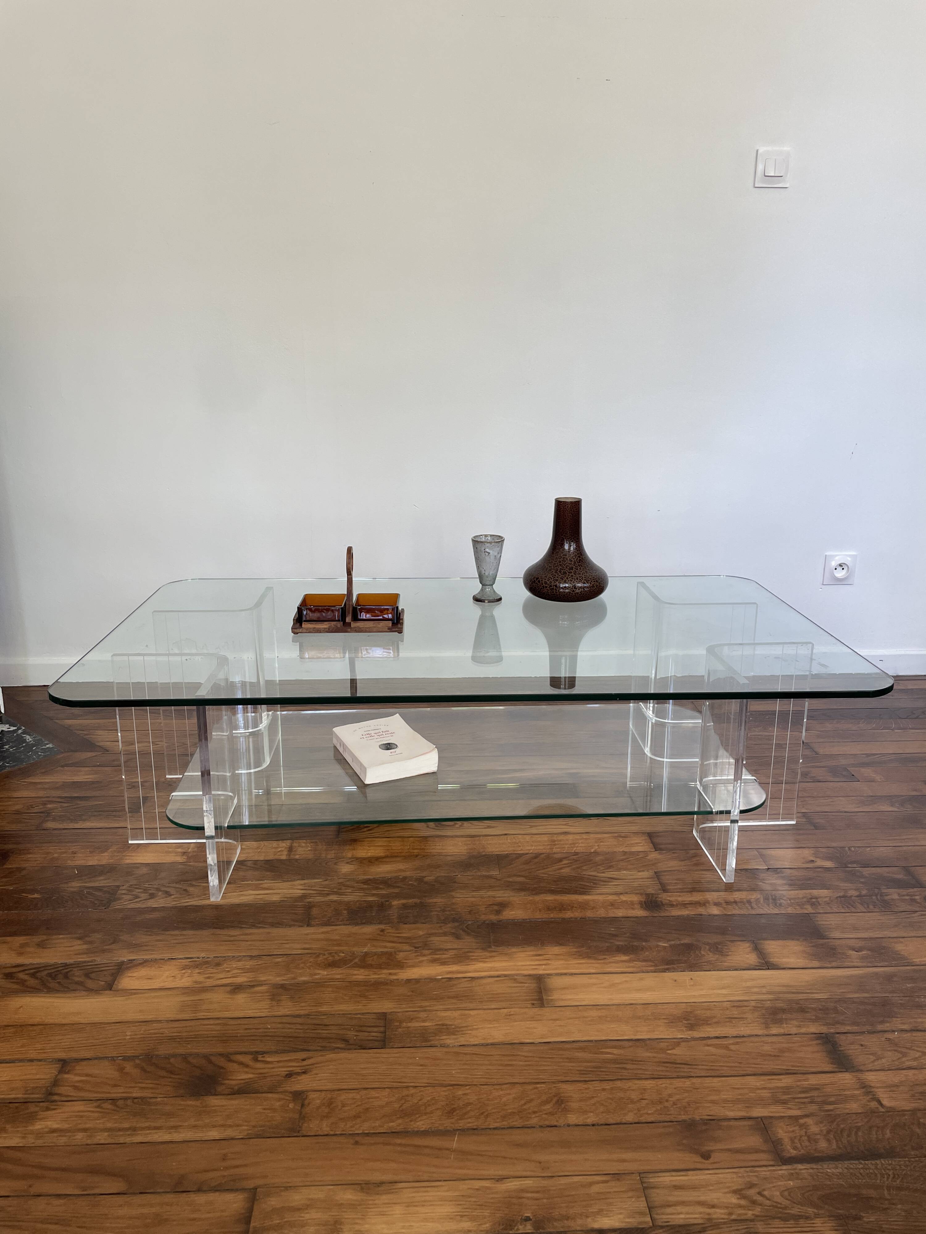 Table Basse en Verre et Plexi Vintage