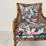 Mid-Century French Armchair in Bamboo Style with Animal Print Fabric, 1980