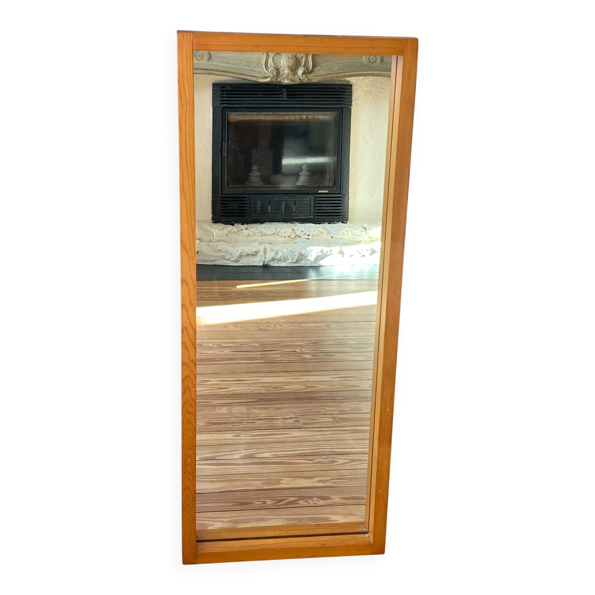 Modernist mirror in solid elm from the 1950s.