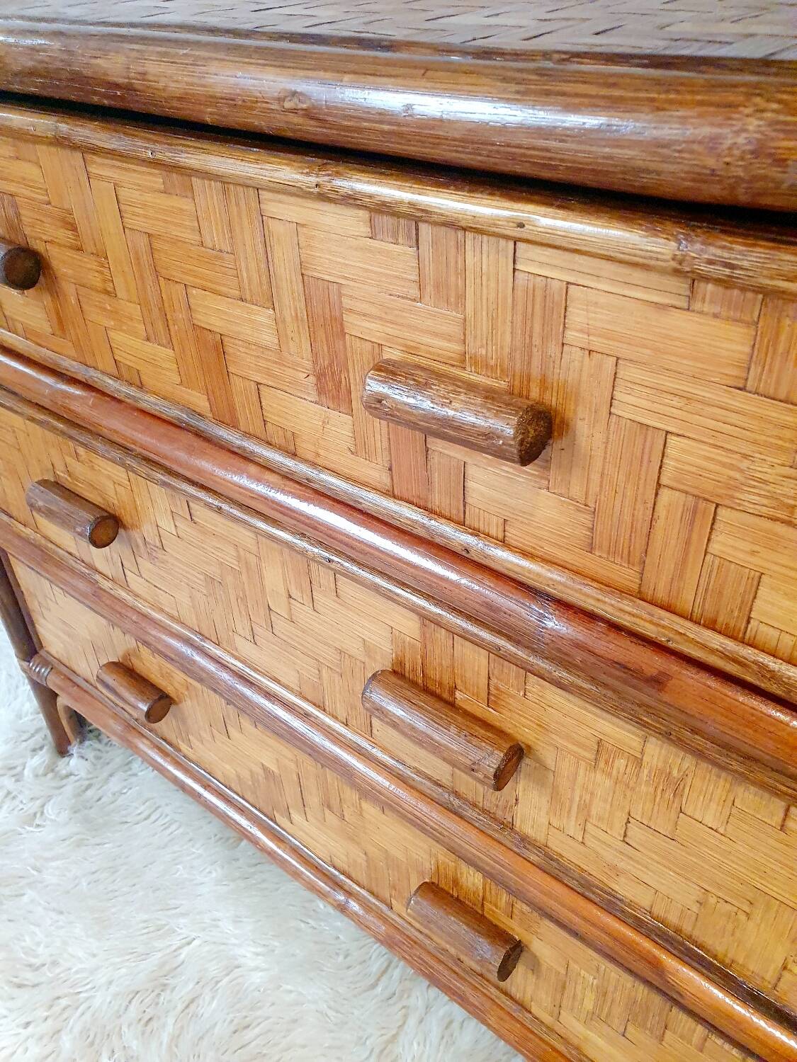 Commode en rotin 3 tiroirs