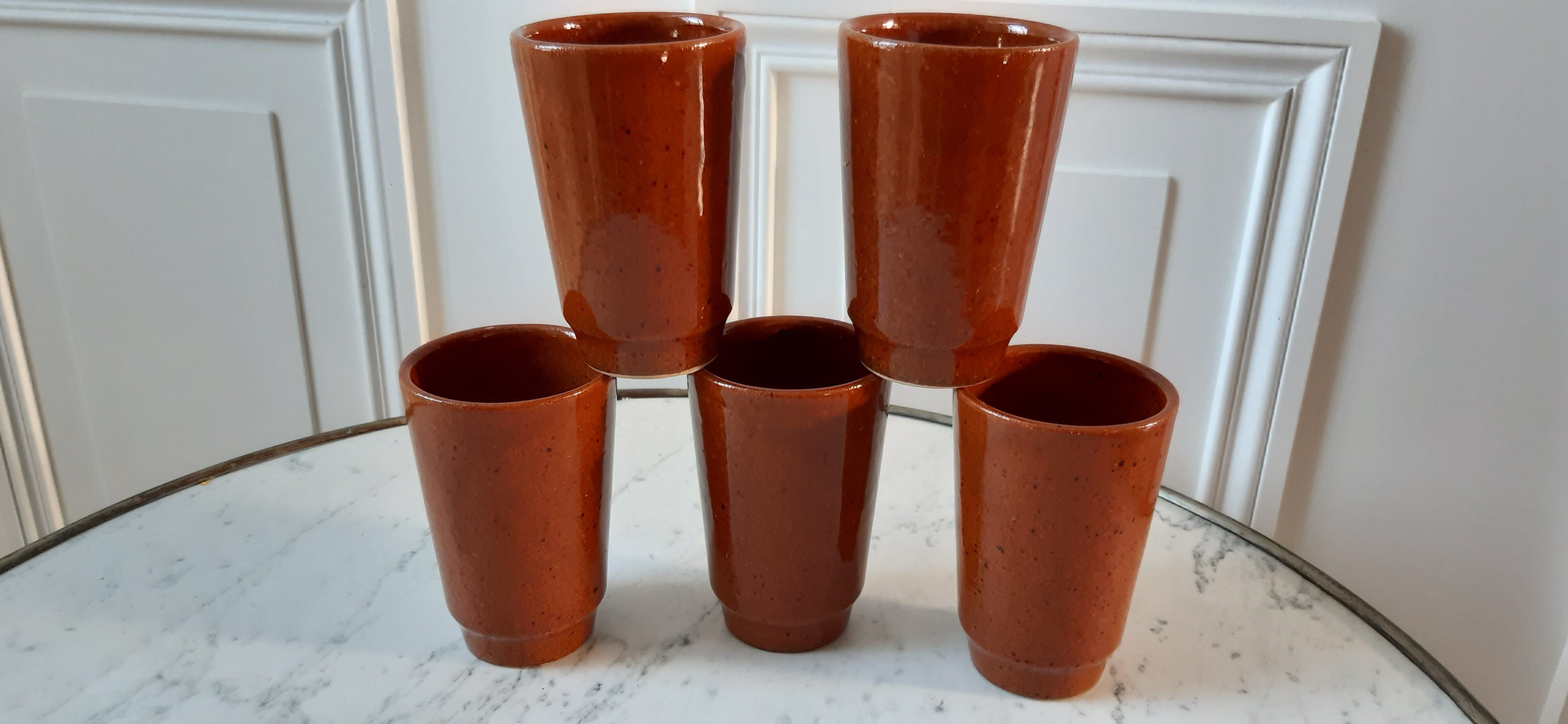 Set of 5 sandstone glasses Digoin Sarreguemines 70s