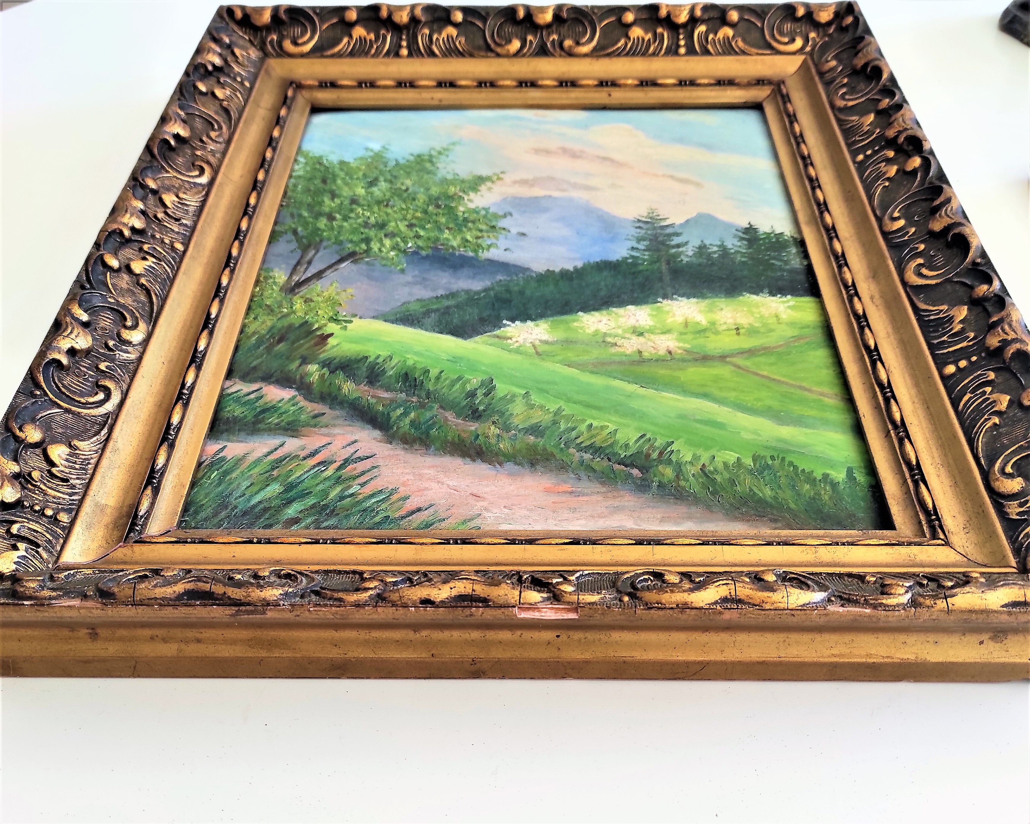 Boxed table old countryside landscape in the mountains