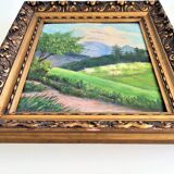 Boxed table old countryside landscape in the mountains