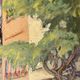 1940s French oil painting on wood. Cityscape
