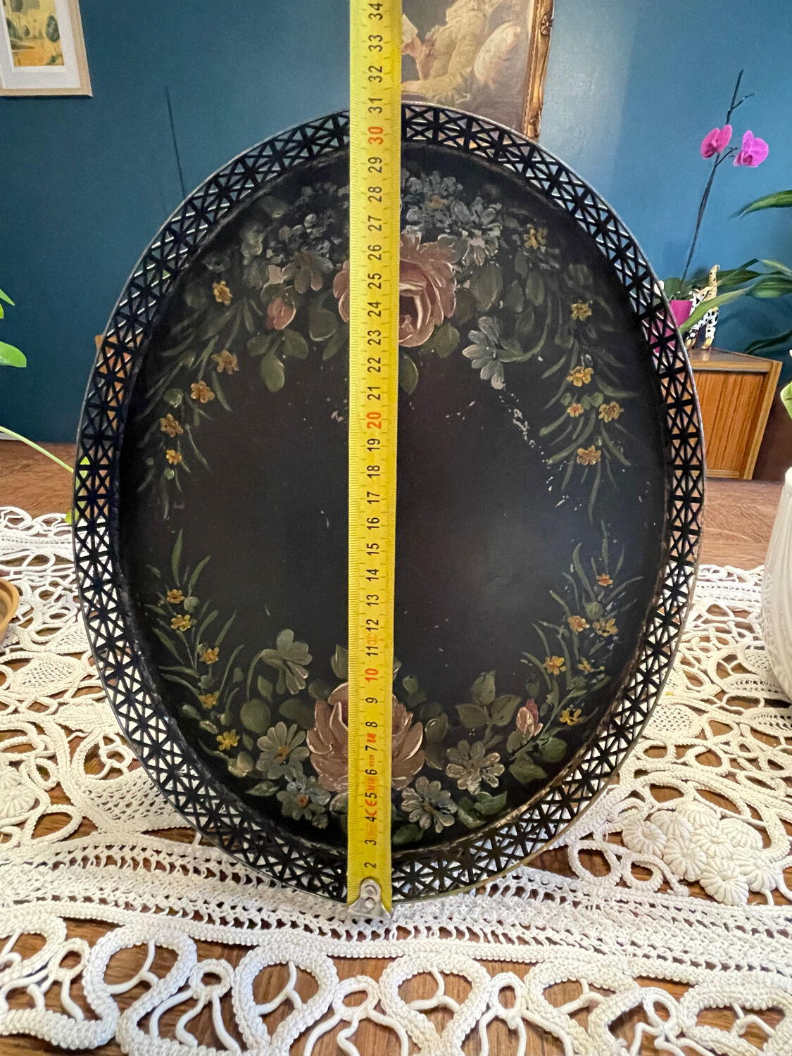 Oval painted tin tray Napoleon III