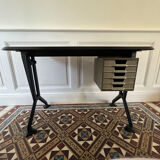 Arco desk with arched base in black lacquered metal with resin top, BBPR studio for Olivetti