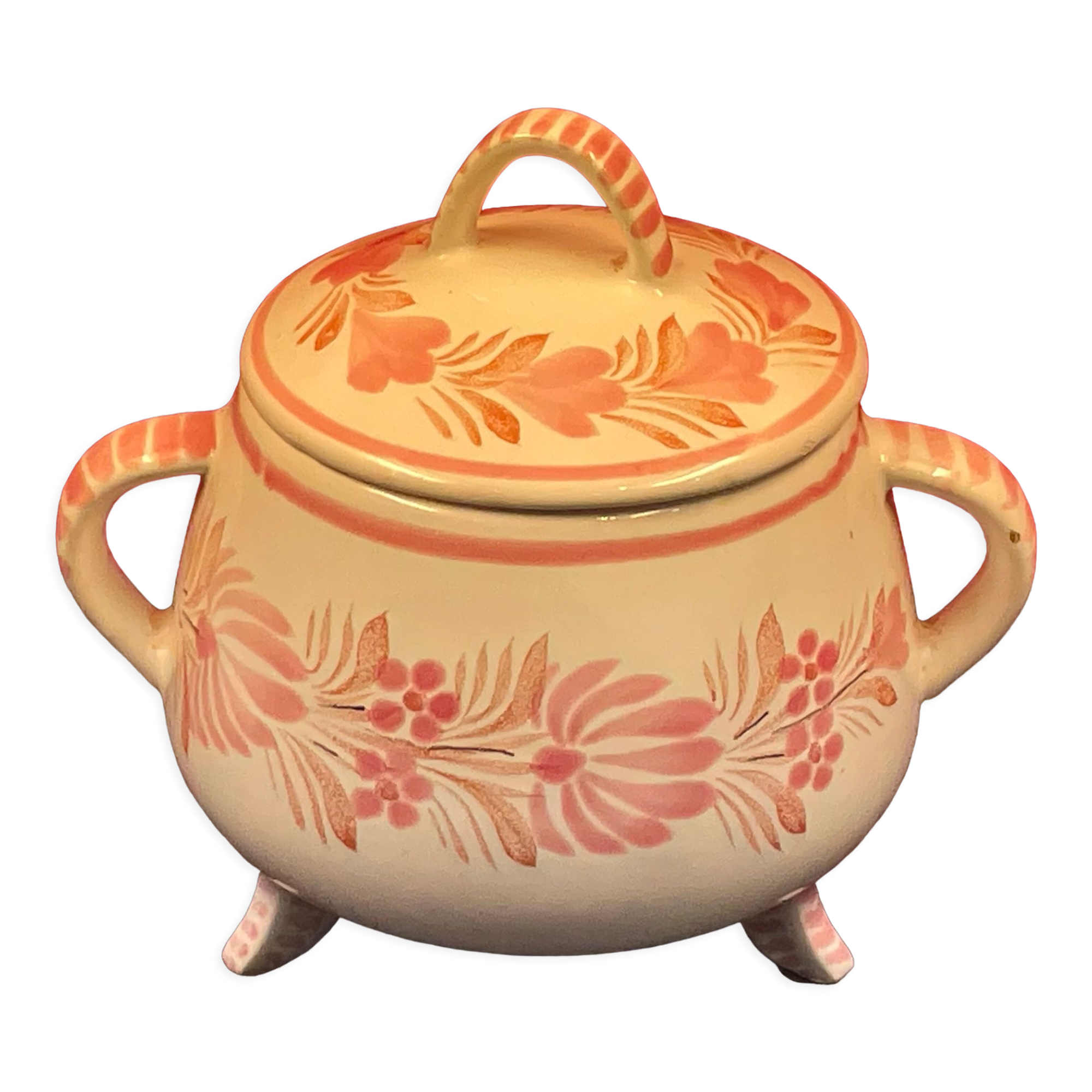 Quimper pot couvert tripode Manufacture HB Quimper H 16 cm