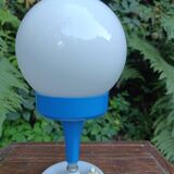 Space Age ball lamp in white opaline and blue plastic, 1970s