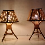Pair of cane and bamboo lamps