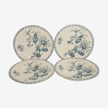 Set of 4 dessert plates in opaque porcelain of Gien model Honeysuckle, iron earth