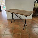 Old bistro table with oak top, cast iron base, 118 cm L