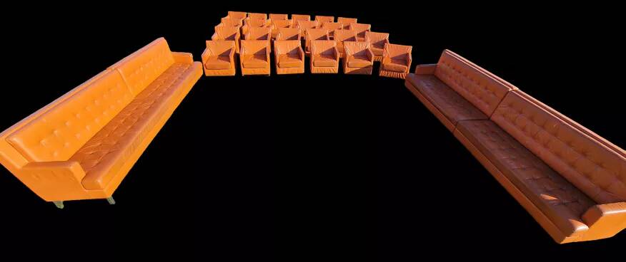 Pair of orange leather club chairs 1980