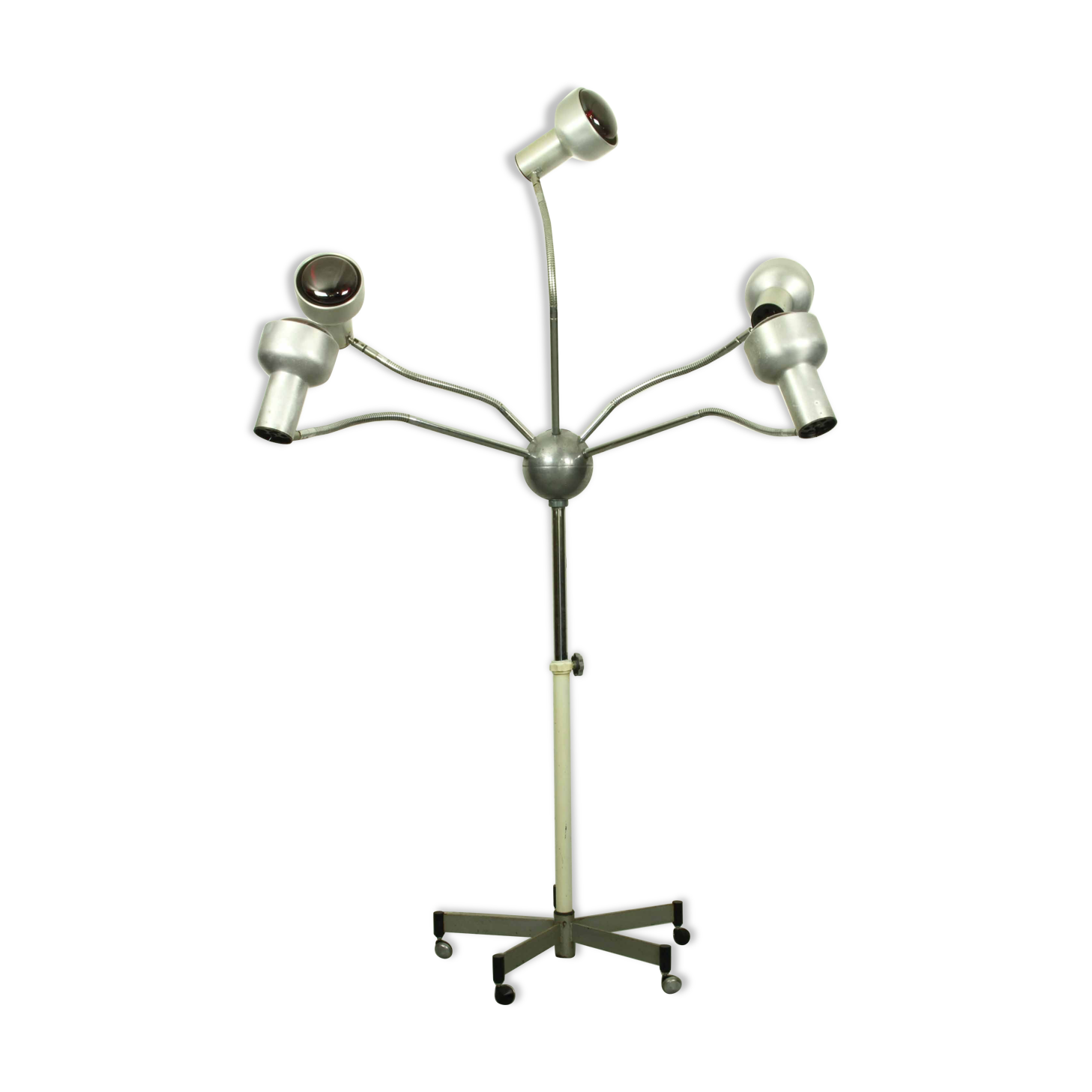 Chrome mid century modern adjustable five-arm lamp on wheel base