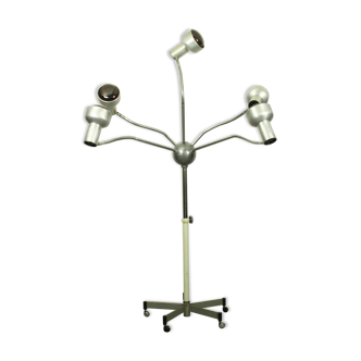 Chrome mid century modern adjustable five-arm lamp on wheel base