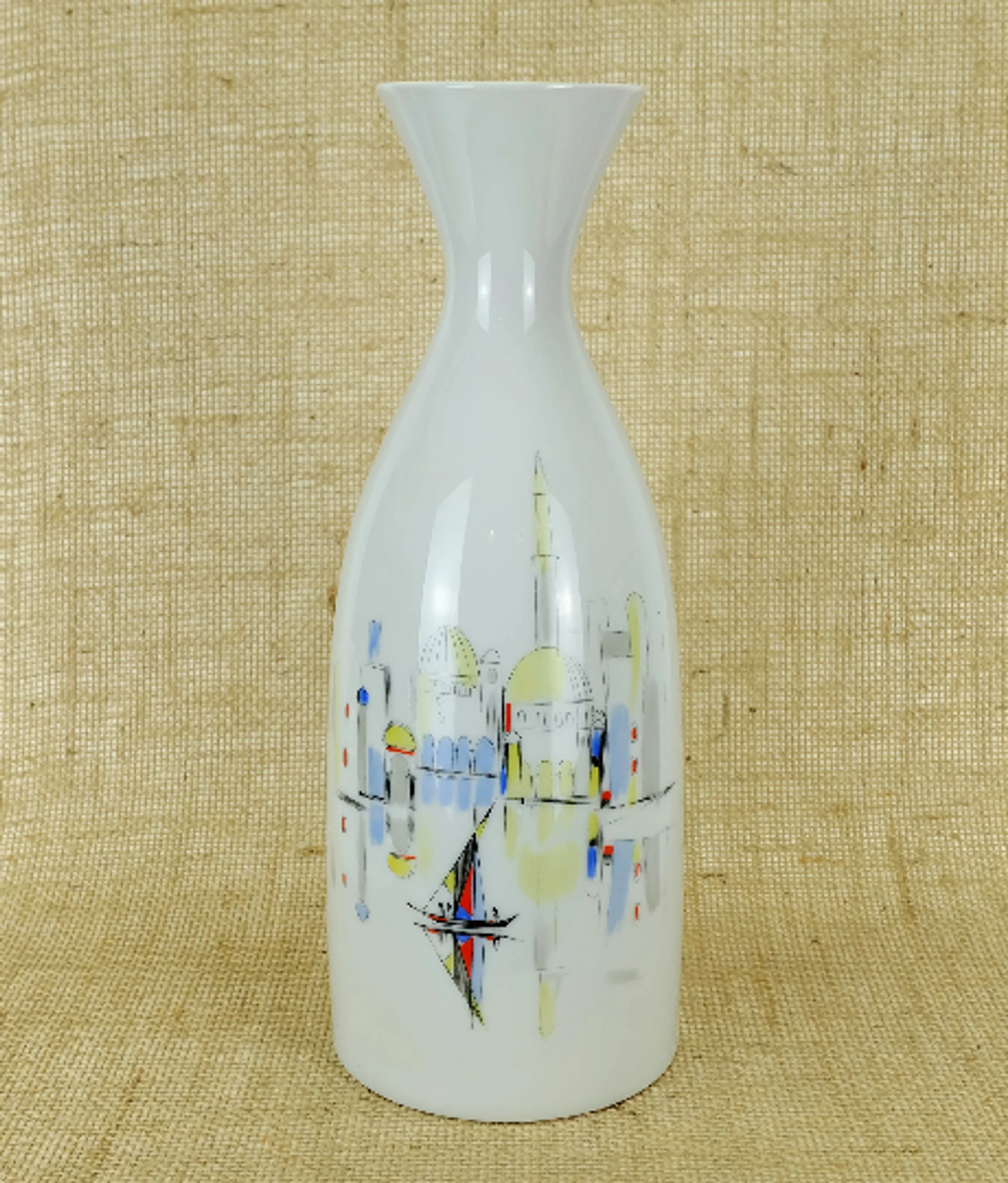 Porcelain vase hutschenreuther 1950s handpainted motif mediterranean city
