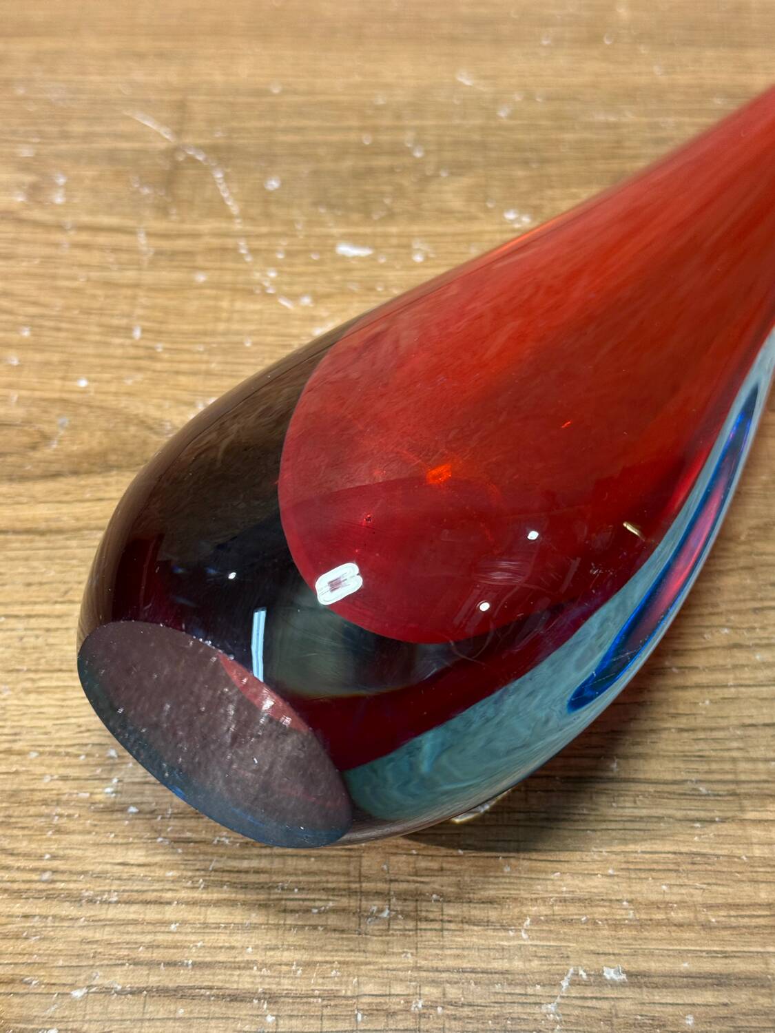 Drop vase glass sommerso red blue Murano style Flavio Poli 29 cm