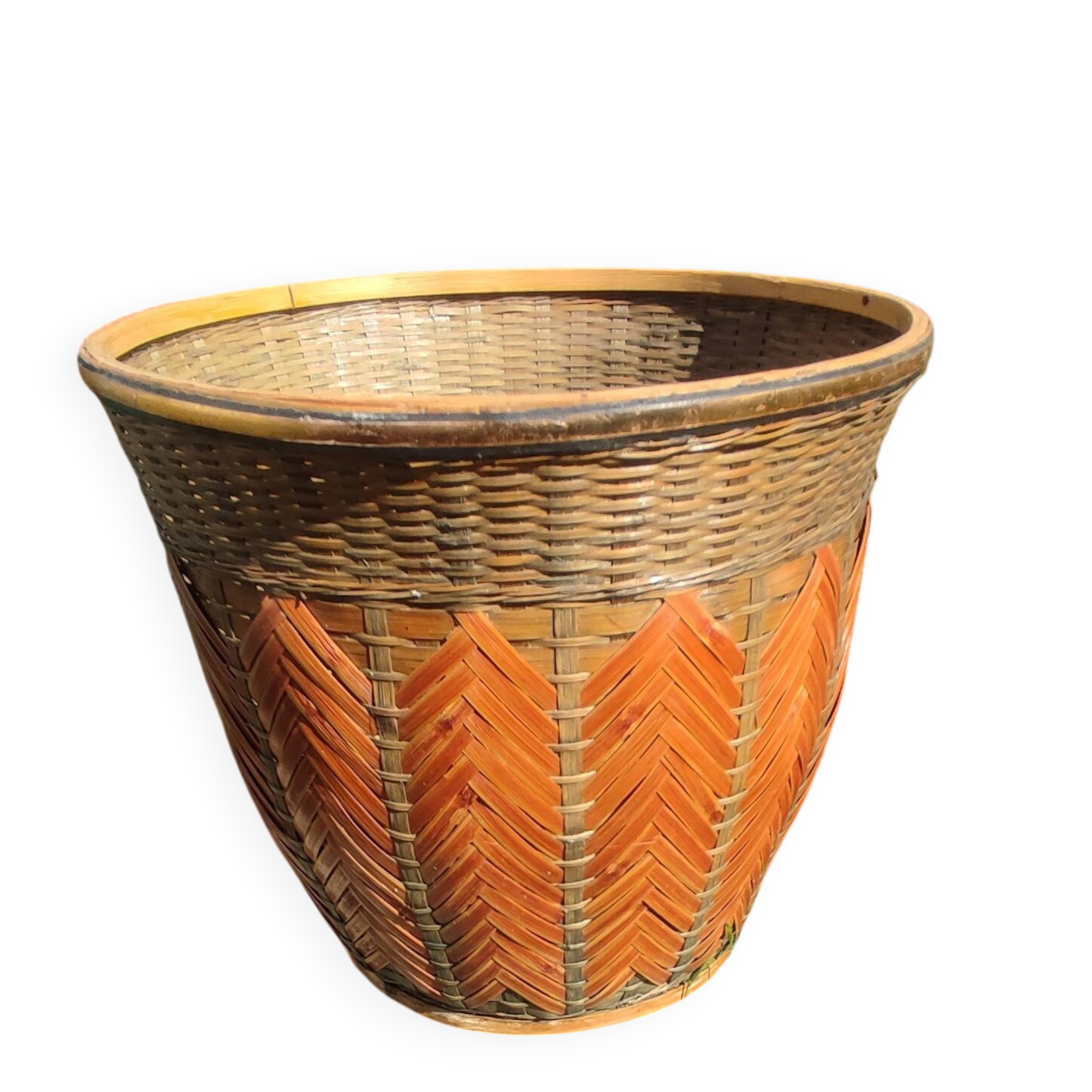 Vintage wicker and rattan cache-pot basket Bohemian Décor 70s
