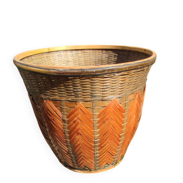 Vintage wicker and rattan cache-pot basket Bohemian Décor 70s
