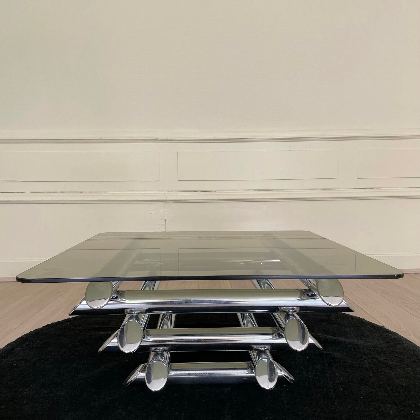 Tubular coffee table, glass and steel, Italy 1970