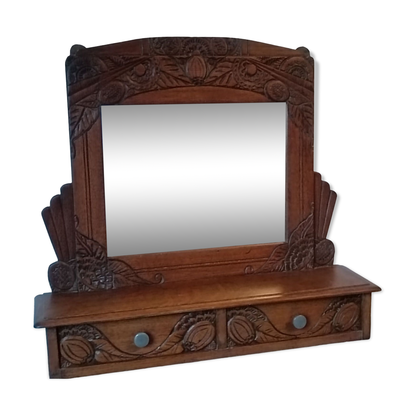 Mirror with 2 drawers solid oak. 50s