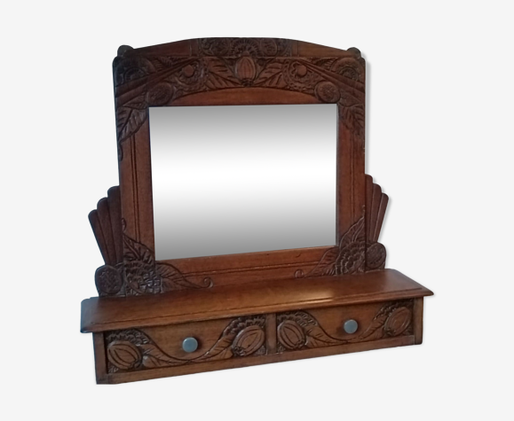 Miroir à 2 tiroirs chêne massif années 50